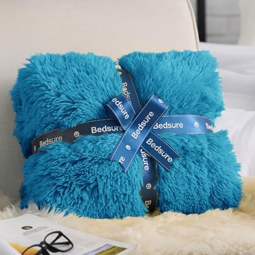 Bedsure Faux Fur Fluffy Sherpa Fleece King Bed Blanket Bright Blue 108"x90" - Image 7