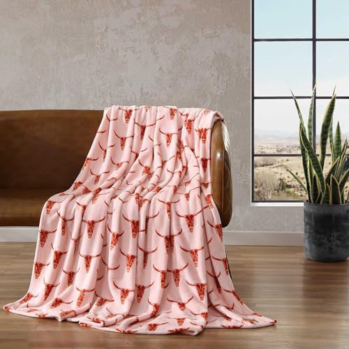 Wrangler - Twin Size Blanket, Super Soft & Reversible Plush Fleece Bedding, Throw Blanket for Couch or Bed (Steer Head Peach) - Image 3