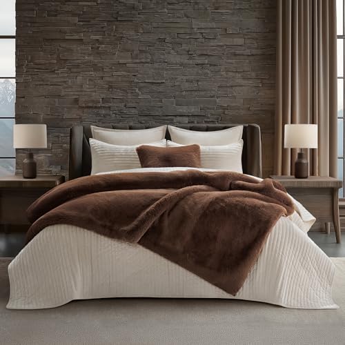 EVERGRACEHOME Faux Chinchilla Fur Throw Blanket, 50"x60", Chestnut Mink - Image 2
