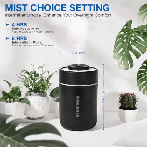 USB Mini Humidifier, Small Portable Desk Humidifier Cool Mist Personal Desktop Humidifiers for Cooling Home Office Car Travel Indoor (180ml, Black) - Image 2