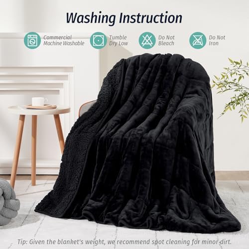 Wemore Sherpa Fleece Weighted Blanket for Adult 20 lbs King 80"x87" Black - Image 7