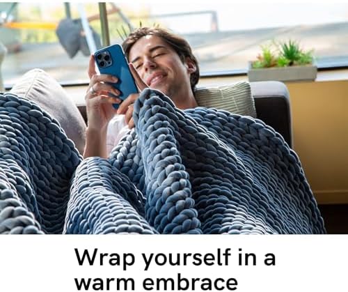 YnM Velvet Weighted Blanket, Handmade Chunky Knitted Design, Soft and Cozy, Temperature Regulating and Breathable, Machine Washable Throw for Sleep or Home Decor (Blue, 85x118 Inch, 40lbs) - Image 3