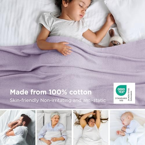 Bedsure 100% Cotton Blanket, Herringbone Weave, Throw XL, Light Purple - Image 2