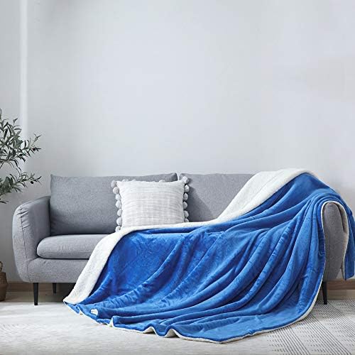 NANPIPER Bed Blanket Reversible Sherpa Flannel Blanket Super Soft Fuzzy Plush Fleece Microfiber (90"x90" Princess Blue) Queen - Image 2