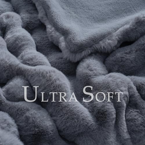 BENVWE Faux Fur Throw Blanket for Couch Bed - Fluffy Soft Thick Bubble Blanket for Living Room Home Decor - Fathers Day Birthday Gifts for Women Men, Grey, 63" x 80" - Image 3