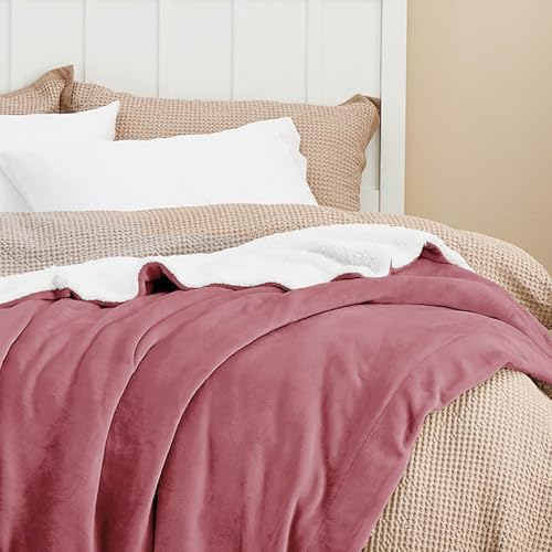 Bedsure GentleSoft Sherpa Fleece Blanket Queen Size for Bed, Non-Heated, Thick and Warm Throw for Women and Men, Soft Fuzzy Plush Queen Blanket for Winter, Dusty Rose, 90x90 Inches - Image 4