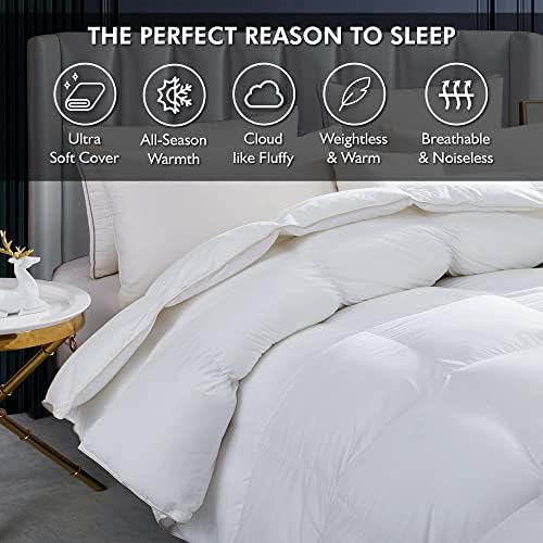 Luxurious White Solid Heavy Weight, Oversize California King Size Goose Feathers Down Comforter for Winter Weather, 108 X 98 inches, Premium Baffle Box, 100% Egyptian Cotton Cover, 90 oz. Fill Weight - Image 5