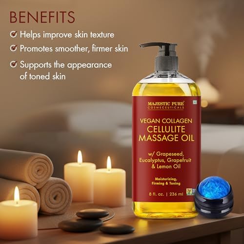 Majestic Pure Cellulite Massage Oil, Toning Body Blend, with Roller 8 Fl Oz - Image 3