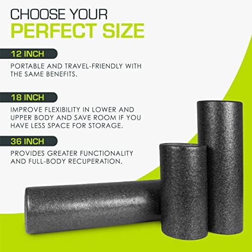 ProsourceFit High Density Foam Rollers 12 - inches long, Firm Full Body Athletic Massage Tool for Back Stretching, Yoga, Pilates, Post Workout Muscle Recuperation, Black - Image 4