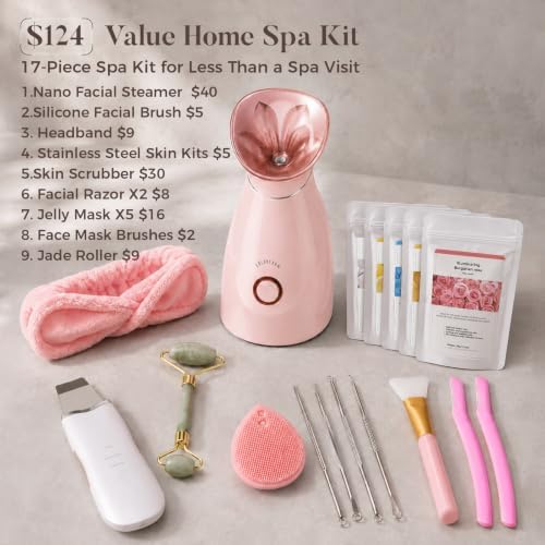 Nano Ionic Facial Steamer Kit with 17 Skin Care Tools for Home Spa - Image 3