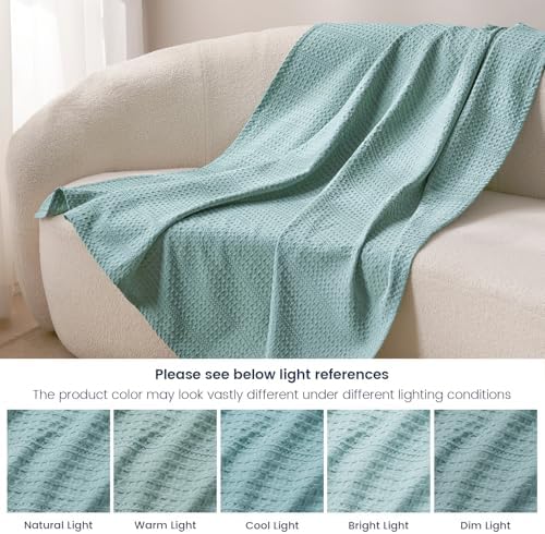 PHF Lightweight Waffle Weave Throw Blanket 50"x 60", Soft Woven Summer Blanket for Hot Sleepers - Aesthetic Home Decor for Couch Bed Sofa, Pet Friendly, Dusty Blue - Image 4