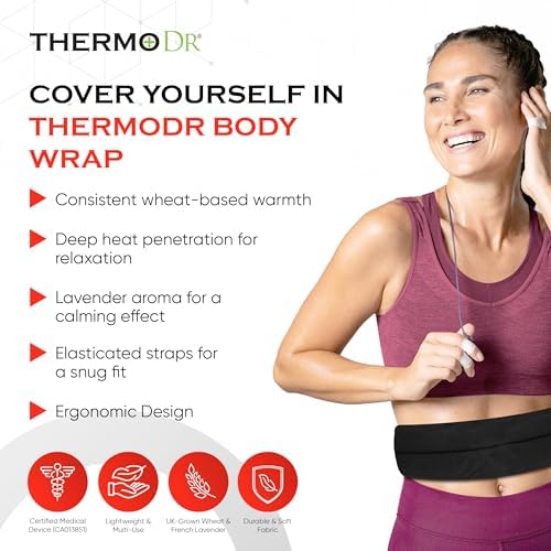 Microwavable Heating Pad for Neck, Back, & Shoulders - Heating Bean Bag Microwavable Pillow w/Elasticated Strap - Wheat & Unscented Heating Pad Wrap - ThermoDR, Black - Image 3