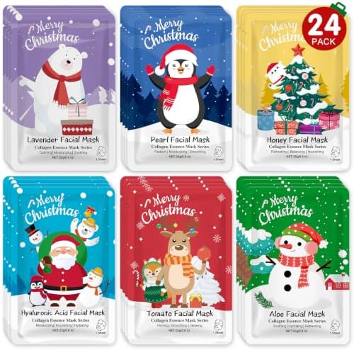 KONEUK 24 Pack Christmas Facial Masks for Stocking Stuffers, Christmas Gift by KONEUK