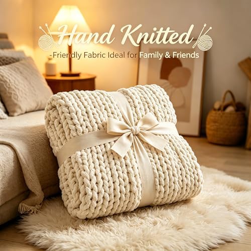 Chunky Knit Blanket Throw for Couch, 51"x63" Chunky Yarn Knitted Blankets - Image 4