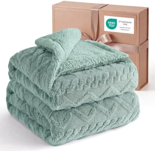 Bedsure Sherpa Fleece Blanket, Cable Jacquard Tufted, Warm, Sage Green by BEDSURE