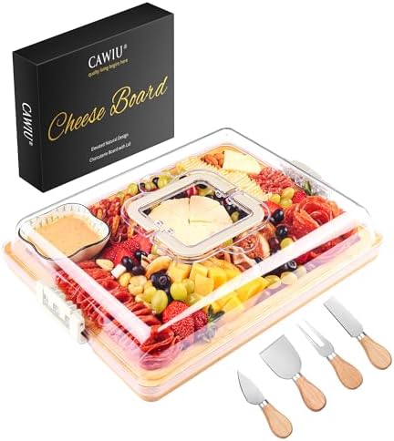 CAWIU Portable Charcuterie Board with Lid, Travel Cheese Board & Snack Tray by CAWIU