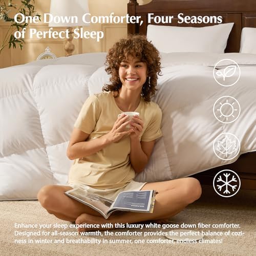 Pacific Coast Goose Feather Down Fiber Comforters King Size, Extra Fluffy White Duvet Insert, Ultra-Soft, Breathable, All Season Hotel Luxury Bedding Comforters, 8 Corner & Center Loops (106"x90") - Image 5