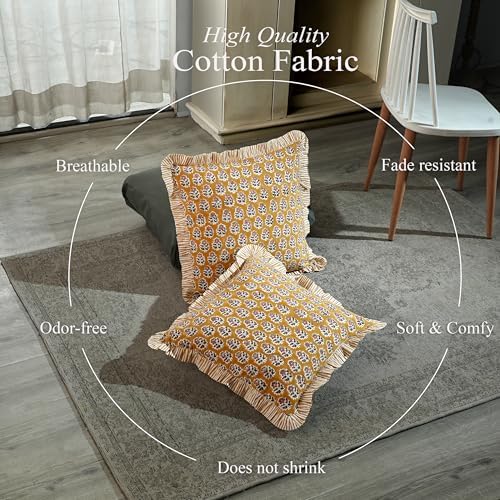 CPC Yellow Citrine Ruffle Throw Pillow Covers for Couch, 24x24 Inch Cotton Stripe Ruffle Couch Pillows for Living Room, Hidden 20 Inch Zipper Boho Pillow Case or Cute Outdoor Ruffle Pillows - Image 3