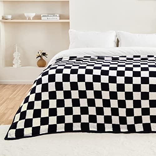 CozeCube Black White Reversible Checkered Knit Throw Blanket 50"x60" - Image 7