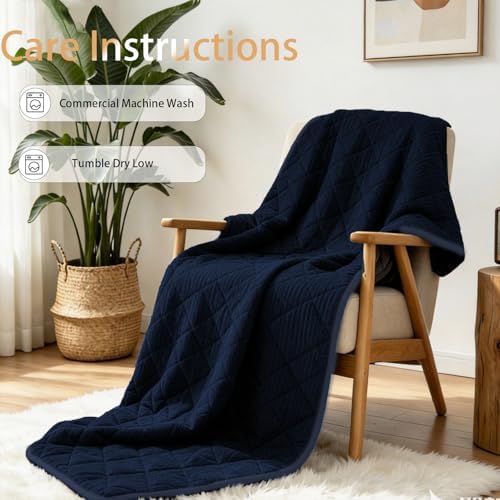 ZonLi 15lbs Weighted Blanket for Adults Sleeping, Double-Sided All Season Reversible 75D Cooling Mesh & Warm Ribbed Microfiber, 48"x72" Navy Blue, Machine Washable - Image 6