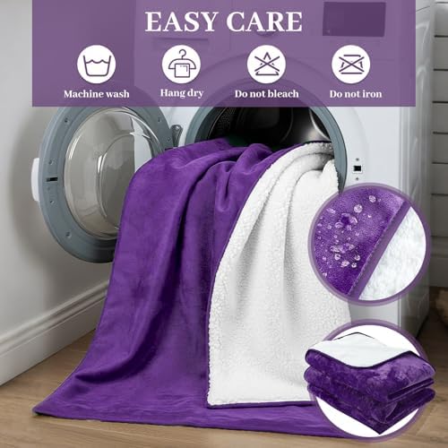 Tisancy Waterproof Gray Blanket for Dog Cat Puppy, 80''x 80'' Double Side Leakproof Reversible Double Side Sherpa Flannel Fleece 3 Layer Lightweight Blanket, Absorb 70oz(PurpleWhite), Machine Washable - Image 4