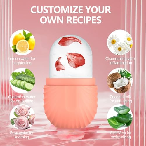 2pcs Ice Roller for Face and Eye, Silicone Ice Facial Roller Ice Holder, Face Ice Mold Skin Care, Face Icers Reusable Ice Cube Roller for Shrink Pores Anti Wrinkle Reduce Puffiness, Pink Green - Image 6