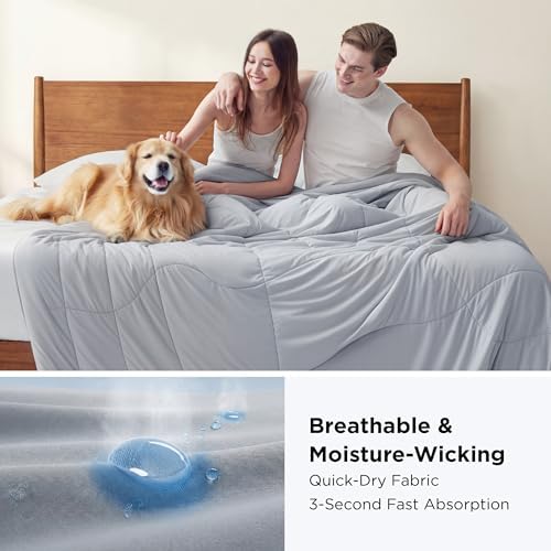 Bedsure Cooling Comforter Cal King - Cooling Blankets for Hot Sleepers, Lightweight Comforter for Summer with Dual-Sided Cool Tech, Soft Breathable Cold Blanket for Sleeping, Grey, 102x96 Inches - Image 3