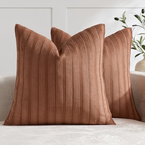 DEZENE 20x20 Rust Red Throw Pillow Covers Pack of 2 Soft Striped Corduroy Square Fall Christmas Pillow Cases for Couch Sofa Bedroom Living Room Home Decor by DEZENE