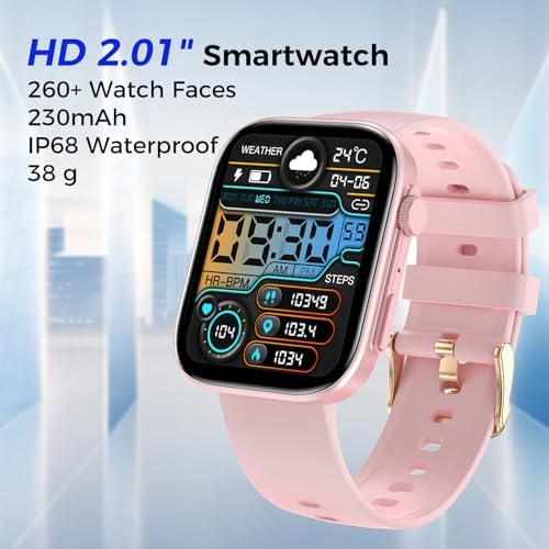 Smart Watches for Women, Make/Answer Calls, 2.01" HD Screen with 260+ Watch Faces, Heart Rate/SpO2/Sleep Monitor, 123 Sports Modes, Long Battery Life Fitness Watch Compatible with iPhone Android, Pink - Image 4