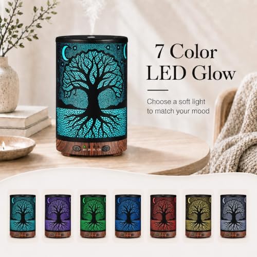 Essential Oil Diffuser, 120 ml Aromatherapy Diffuser with 7 Color Lights, Auto Shut-Off and 4 Timer Settings, Ultrasonic Cool Mist Diffuser for Home Room Office (Moonlit Tree) - Image 5