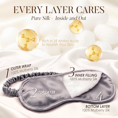 LULUSILK Mulberry Silk Sleep Eye Mask for Sleeping Women Men, Charcoal Gray - Image 3