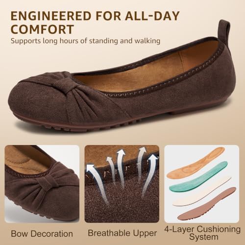 Ecetana Comfortable Ballet Flats for Women: Lightweight Cushioned Foldable Slip-On Work Shoes with Memory Foam - All Day Walking Comfort - Dressy Flats for Office Business - Image 4