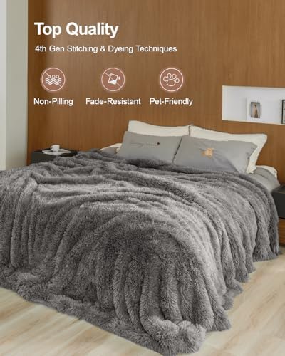 Pawque King Size Faux Fur Sherpa Fleece Throw Blankets, Grey, 90x108 inches - Image 4