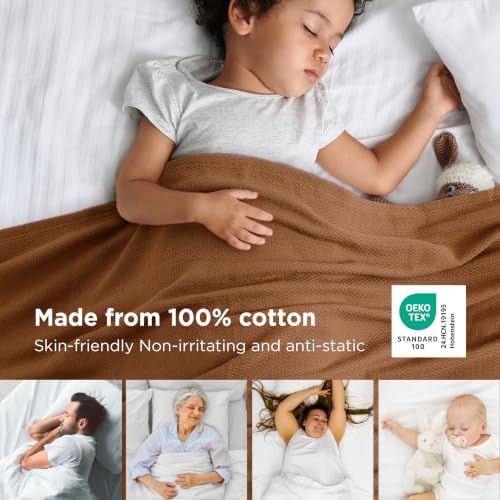 Bedsure 100% Cotton Blanket, Herringbone Weave, Throw XL, Burnt Orange - Image 2