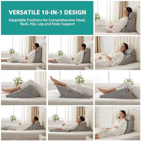 Bedluxe Adjustable 4pcs Bed Wedge Pillow Set, Memory Foam Wedge Pillows Post Surgery for Back, Neck, Leg Pain Relief, Pillow Wedge for Sleeping, Sitting up in Bed, Acid Reflux and GERD, Grey - Image 3