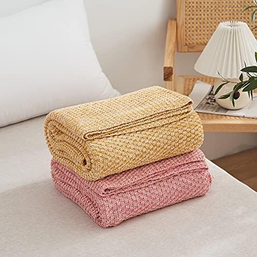 Longhui bedding 100% Cotton Knitted Throw Blanket – Pink, Soft & Cozy, Machine Washable, 60"x80" – Perfect for Living Room, Couch, Sofa, Bed or Travel - Image 5