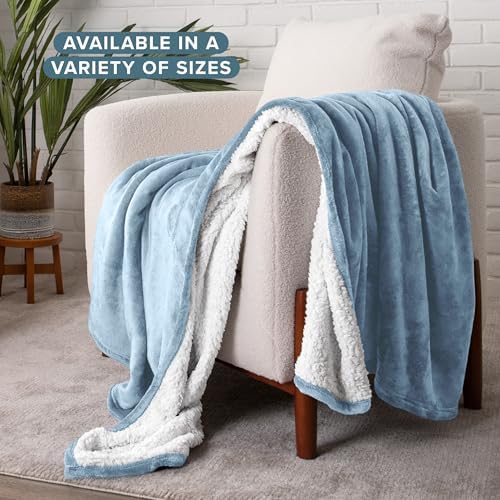Bare Home Sherpa Fleece Blanket (Twin/Twin XL, Dusty Blue) - Image 2