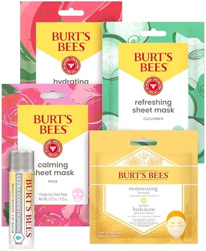 Burt’s Bees Mask Bundle Gift Set; , Ultra Conditioning Lip Balm and Moisturizing Lip, Refreshing Sheet and Calming Sheet Masks; Festive Packaging; Gift Set (Pack of 6) - Image 4