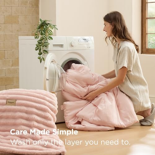 Bedsure Gentlesoft™ 2-in-1 King Size Comforter Set and Detachable Fluffy Blanket, Pink Bedding Set for All Season Use, Detachable Design for Space Saving (Includes 2 Pillow Shams, 2 Pillowcases) - Image 7