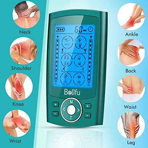 Belifu Dual Channel TENS EMS Unit 24 Modes Muscle Stimulator for Pain Relief Therapy, Electronic Pulse Massager Muscle Massager with 10 Pads, Dust-Proof Drawstring Storage Bag, Fastening Cable Ties - Image 2