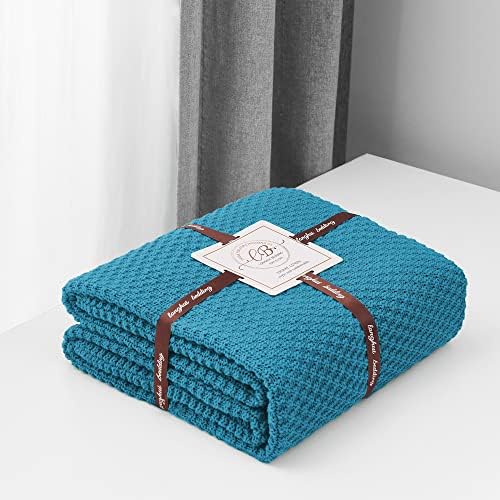 Longhui bedding 100% Cotton Knitted Throw Blanket – Teal, Soft & Cozy, Machine Washable, 51"x63" – Perfect for Living Room, Couch, Sofa, Bed or Travel - Image 2