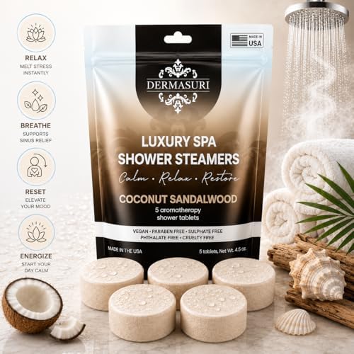 Dermasuri Shower Steamers Aromatherapy, Coconut Sandalwood Shower Tablets - Image 2
