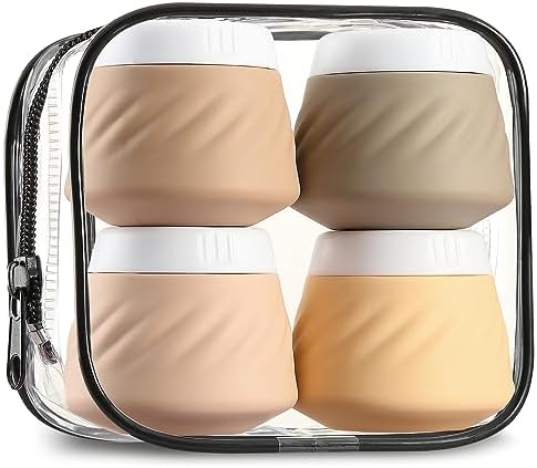 Gemice Silicone Cream Jars TSA Approved Travel Size Containers with Clear Bag, Leak-proof Travel Accessories with Lid for Cosmetic Face Body Hand Cream (4 Pack) by GemiceBeautyTools