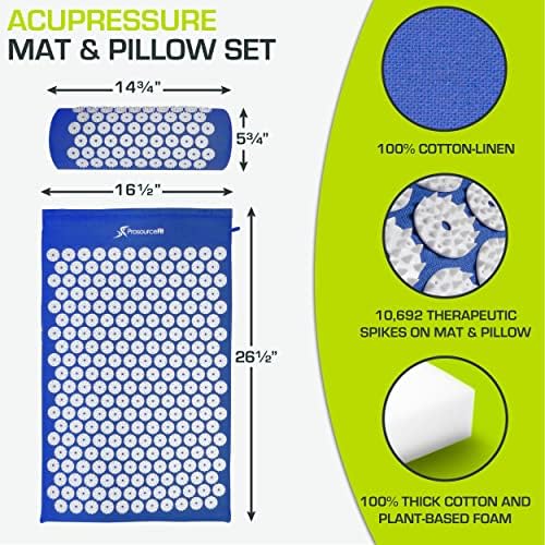 ProsourceFit Acupressure Mat and Pillow Set for Back/Neck Pain Relief and Muscle Relaxation, Blue - Image 2