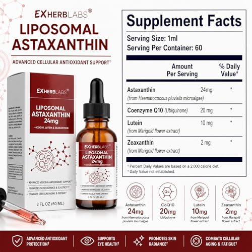 Liposomal Astaxanthin 24mg Liquid Drops, Antioxidant Support - Image 5