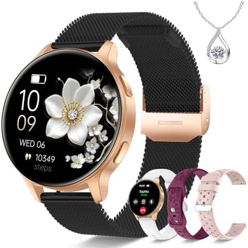 Smart Watch for Women, 1.27" HD Fitness Tracker with 4 Bands & Necklace Gift Set, Heart Rate SpO2 Sleep Monitor, 120+ Sport Modes, Call & Notifications, Smartwatch for Android iPhone, 40mm Black Gold by Iaret