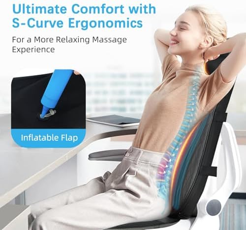 CuPiLo Shiatsu Neck & Back Massager with Heat, Massage Chair Pad Cushion for Stress Relief, Inflatable Flaps Back Support, Kneading or Rolling Chair Seat Massage - Image 6