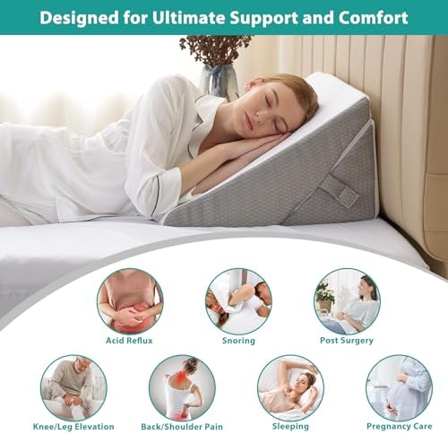 Bedluxe Wedge Pillow for Sleeping, Adjustable 9&12 Inch Foldable Bed Wedge Pillow Set, Orthopedic Memory Foam Triangle Pillows Wedge, 7-in-1 Elevated Pillows for Leg and Back Support, White/Grey - Image 5