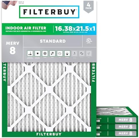 Filterbuy 16.38x21.5x1 Air Filter MERV 8 Dust & Allergy Defense (4-Pack) by Filterbuy