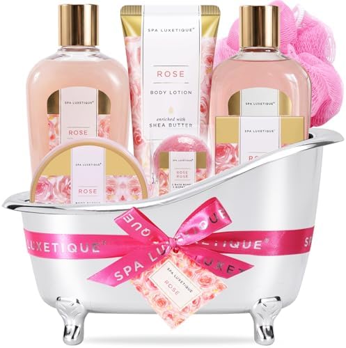 spa luxetique Gift Set For Women, Bath Sets for Women Gift, 8 Pcs Rose Spa Basket Includes Bubble Bath, Shower Gel, Body Lotion, Mom Birthday Gifts, Mother‘s Day Gifts for Her by spaluxetique
